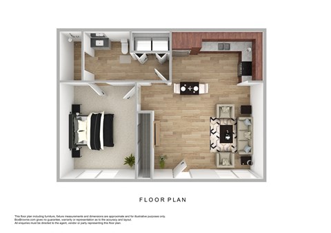 Floor plan for 1 bed, 1 bath, 699 sqft
